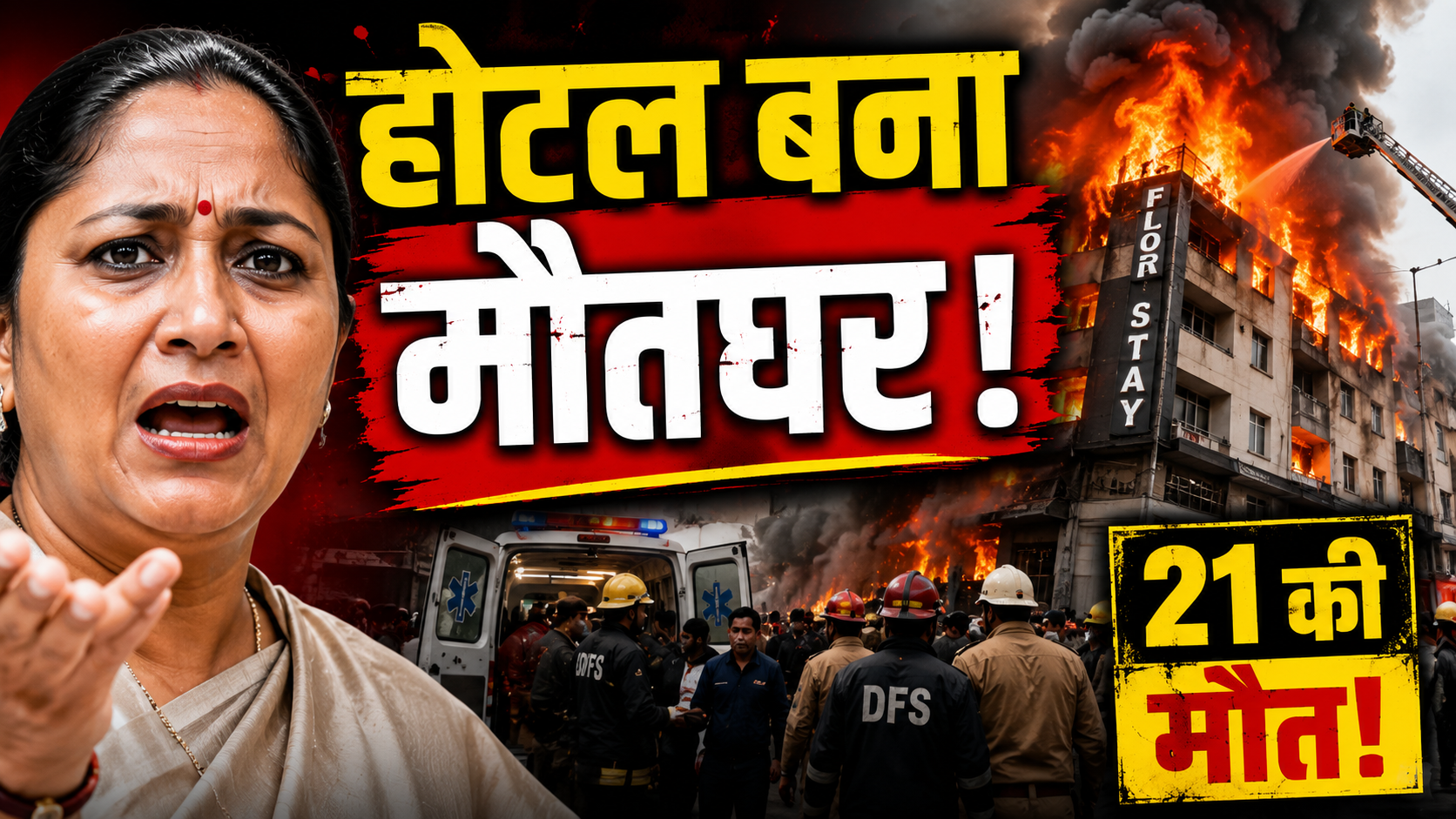 दिल्ली के मालवीय नगर में होटल फ्लोरिस स्टे में लगी भीषण आग के दौरान बचाव कार्य