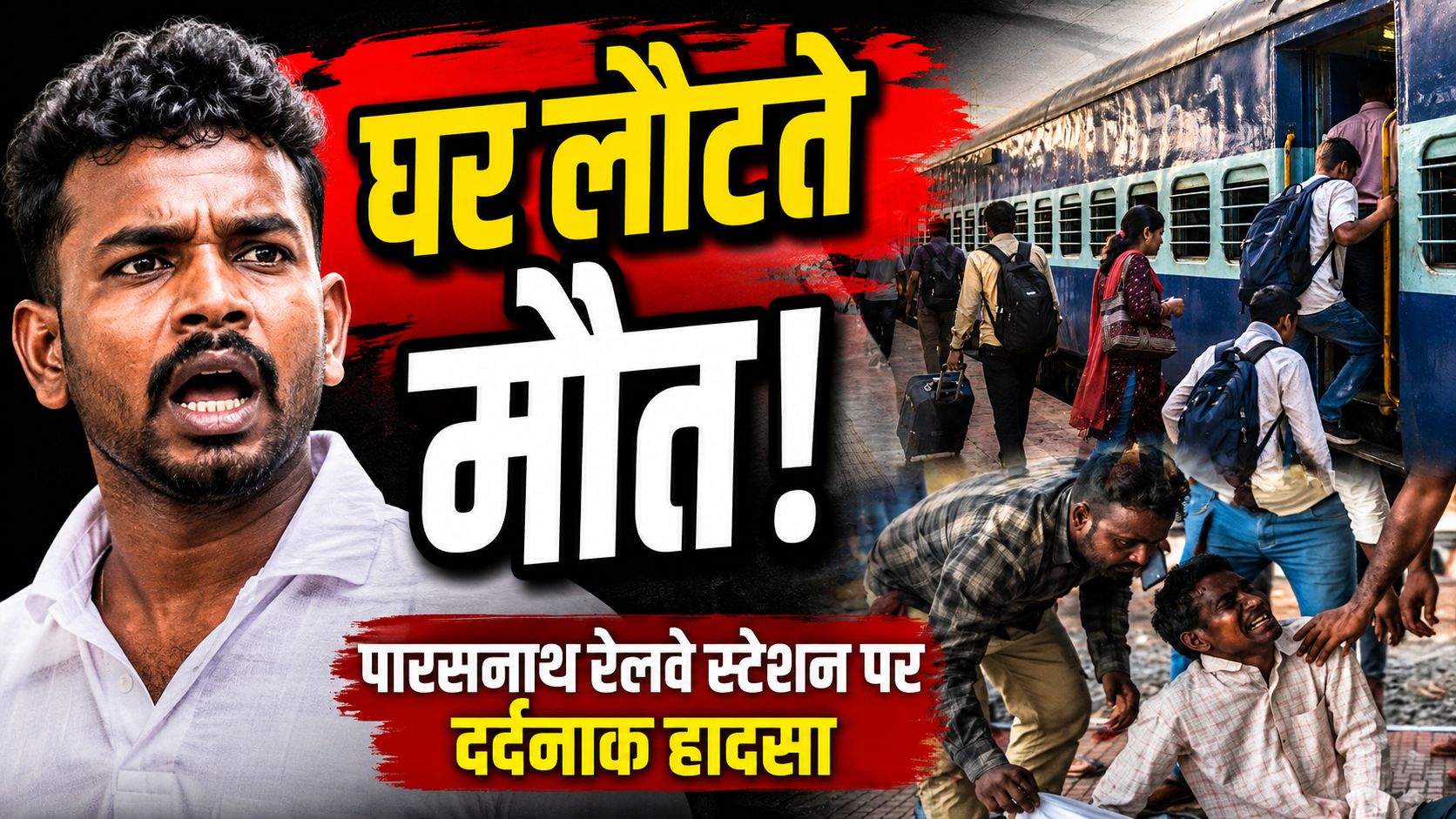 पारसनाथ रेलवे स्टेशन पर ट्रेन हादसे के बाद मौके पर मौजूद लोग और पीड़ित परिवार