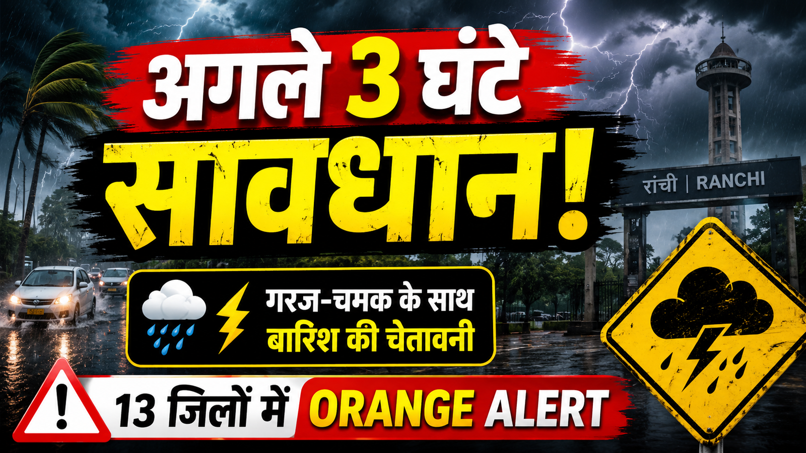 झारखंड के 13 जिलों में ऑरेंज मौसम चेतावनी